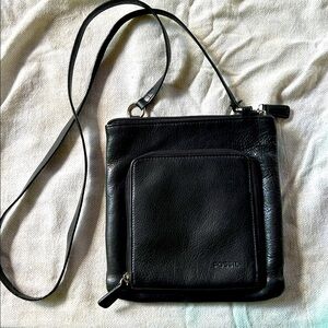 Fossil Unisex One Size Fits All Black Leather Pebbled Crossbody Bag